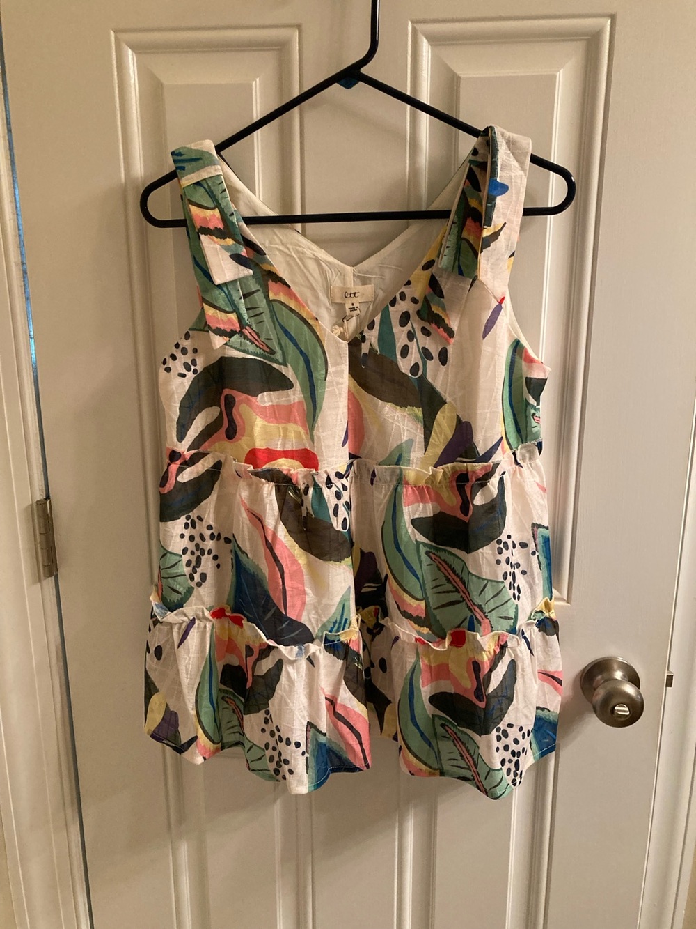 Abstract Leaf Tiered V-Neck Tank Top - Multicolor